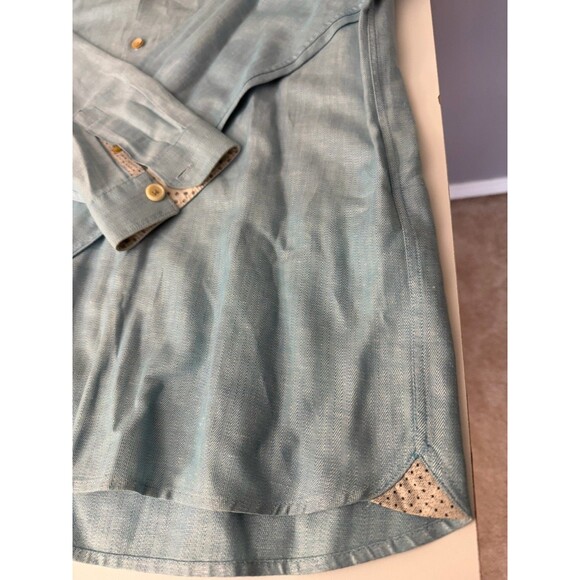 Ted Baker Mens Size 5 (LG) Blue Linen Cotton Button Up Long Sleeve Dress Shirt - Picture 9 of 9